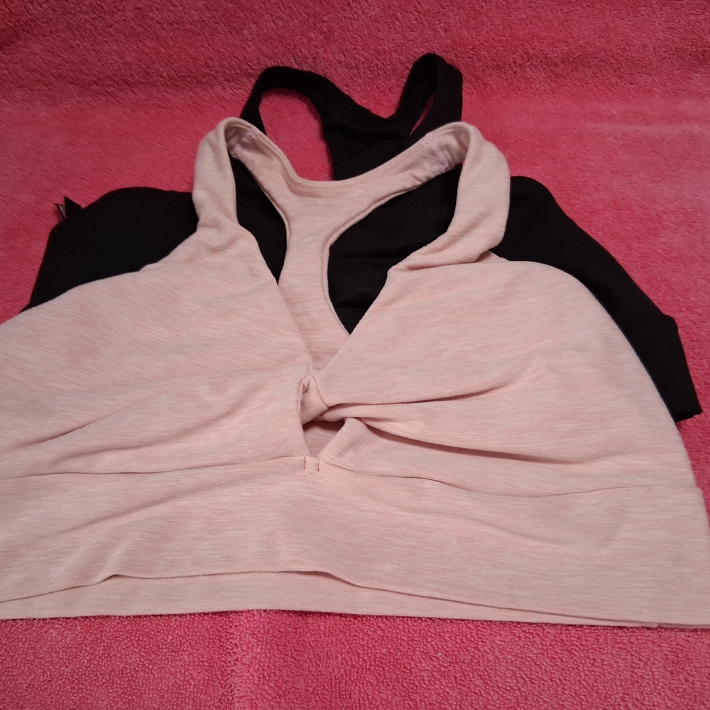 Victoria's Secret Women Sports Bra Pink and Black Front Twist Set (2) L